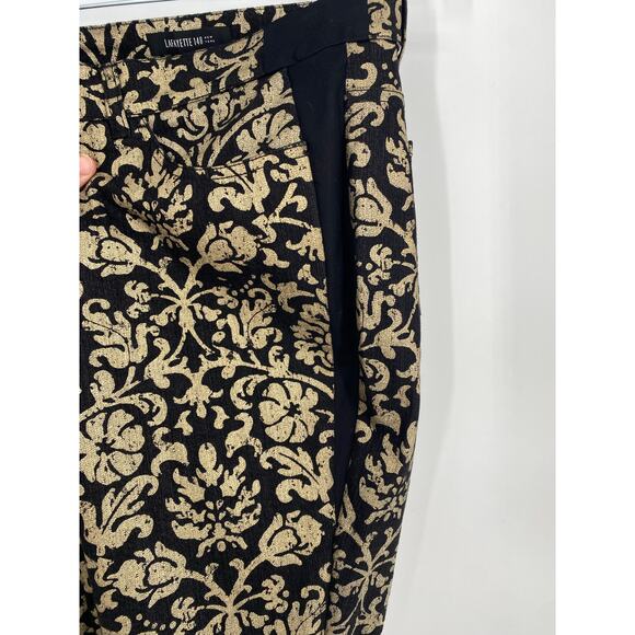 Lafayette 148 Pants Woman’s 6 Tapestry Print Luxury Black & Gold - Picture 6 of 11